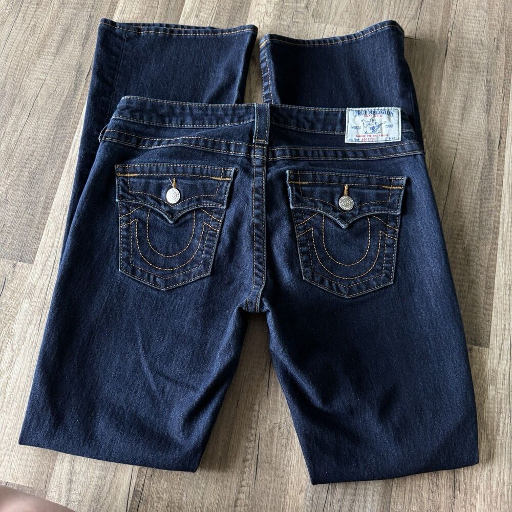 True Religion Bootcut Jeans Mid Rise Flap Pockets Dark Wash Sz 30 Cowgirl Boho